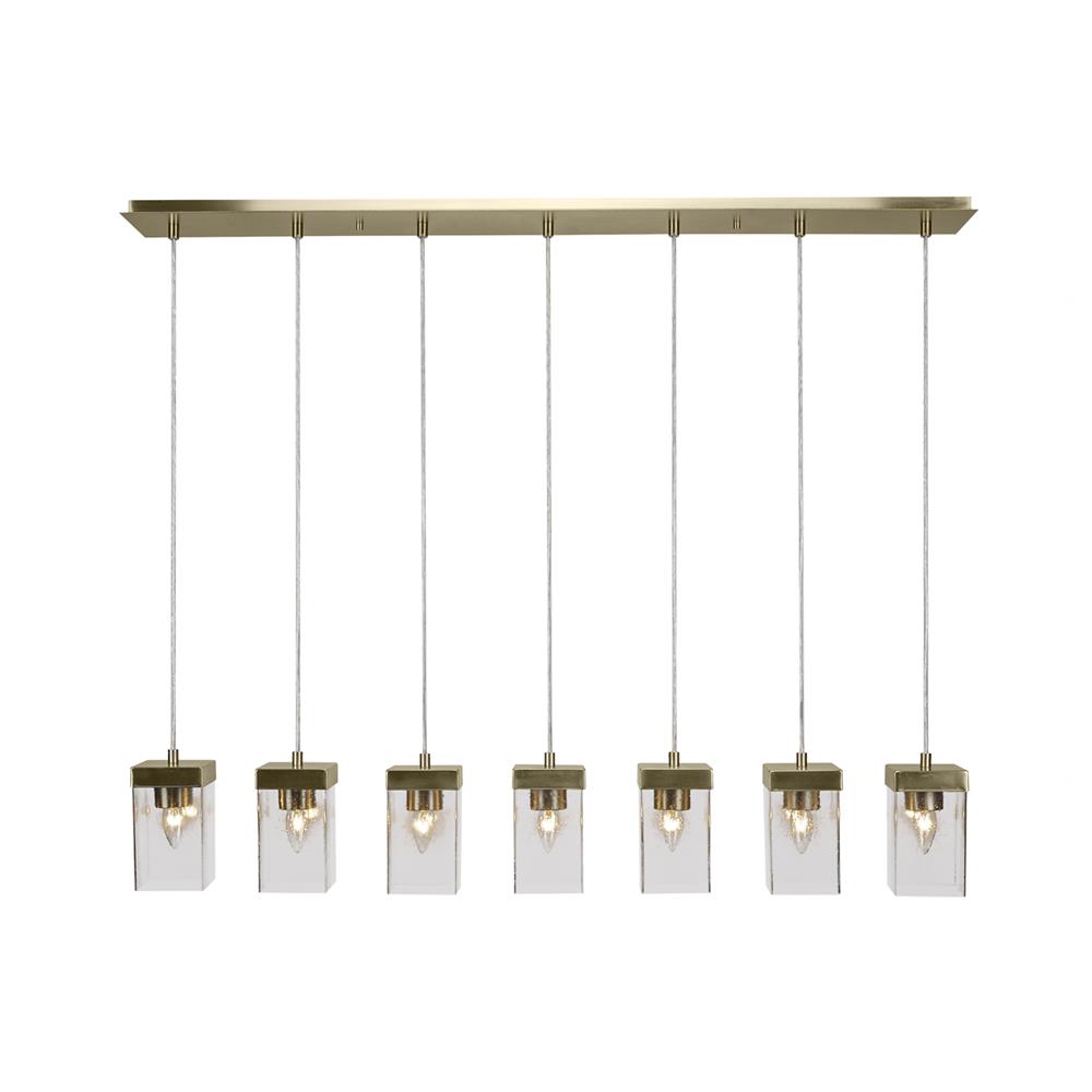 Toltec Lighting 3217-NAB-530 Nouvelle 7 Light Cord Multi Light Mini Pendant Shown In New Age Brass Finish With 4” Clear Bubble Glass