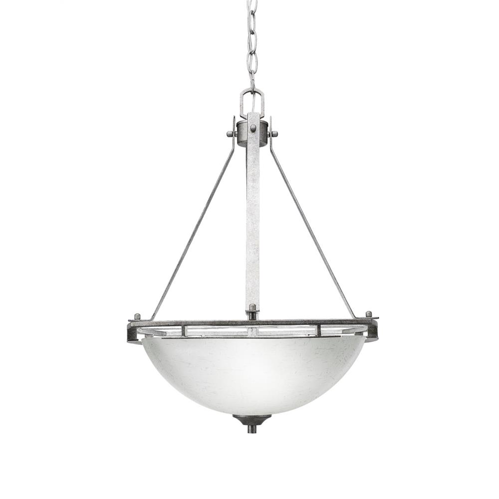 Toltec Lighting 322-AS-463 Uptowne Pendant With 3 Bulbs Shown In Aged Silver Finish With 13.5" White Muslin Glass