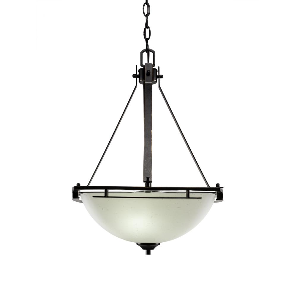 Toltec Lighting 322-DG-463 Uptowne Pendant With 3 Bulbs Shown In Dark Granite Finish With 13.5" White Muslin Glass