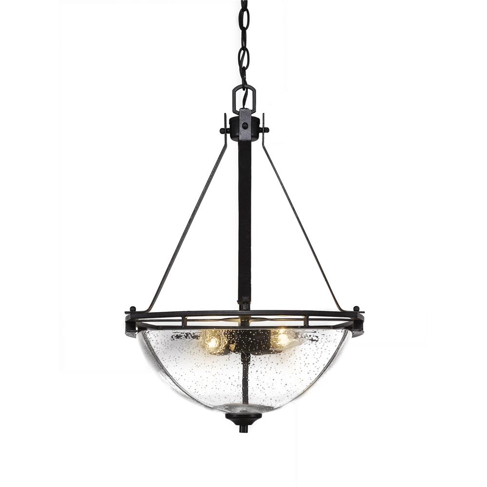 Toltec Lighting 322-DG-464 Uptowne Pendant With 3 Bulbs Shown In Dark Granite Finish With 13.5" Clear Bubble Glass