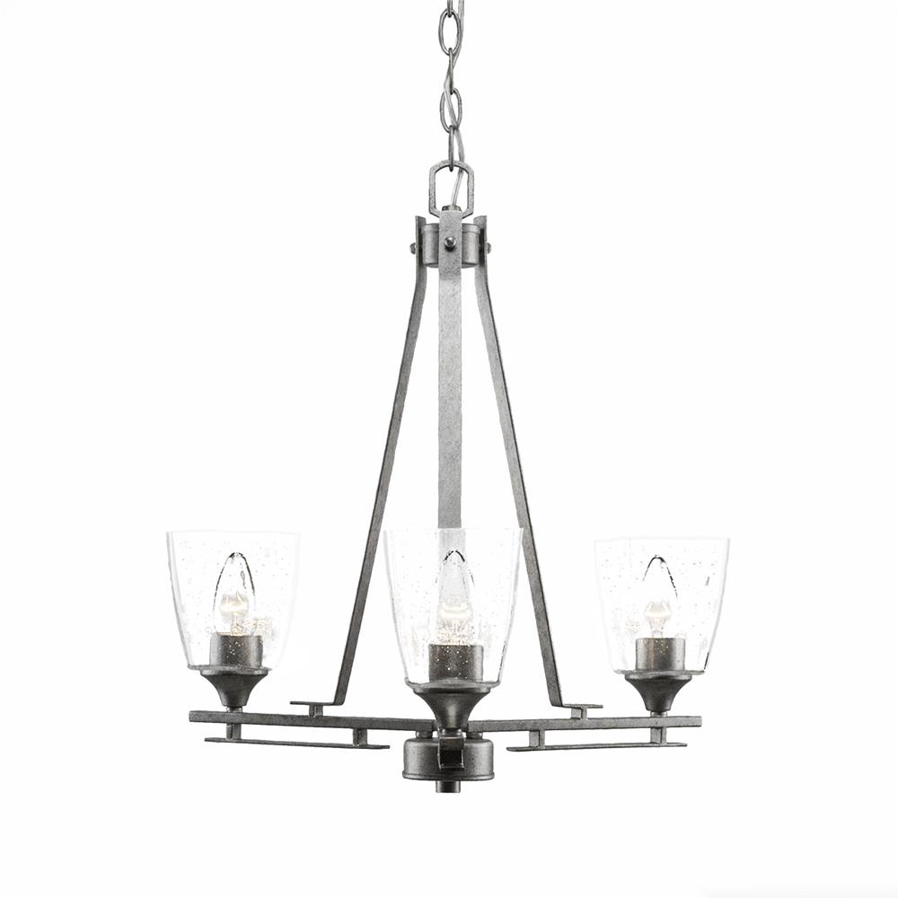 Toltec Lighting 323-AS-461 Uptowne 3 Light Chandelier in Aged Silver with 4.5" Clear Bubble Glass