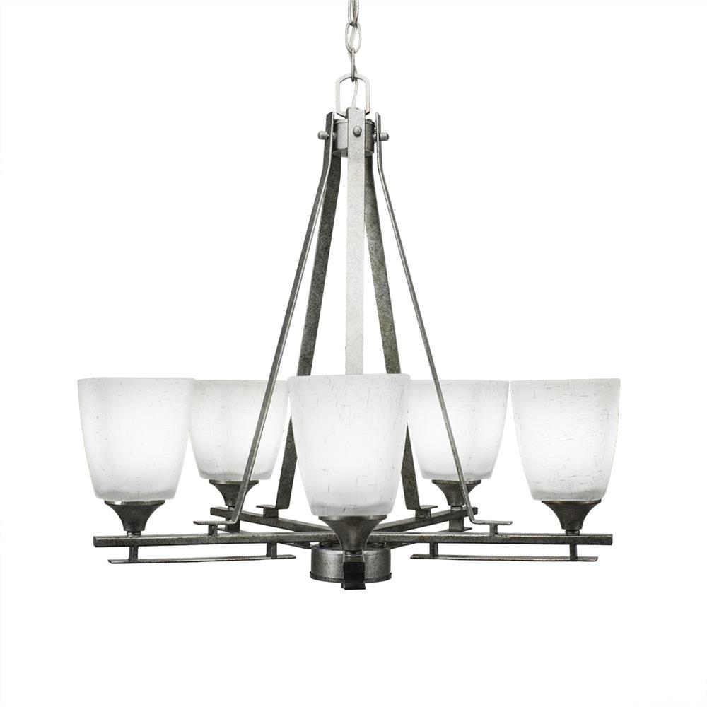 Toltec Lighting 325-AS-460 Uptowne 5 Light Chandelier Shown In Aged Silver Finish With 4.5” White Muslin Glass