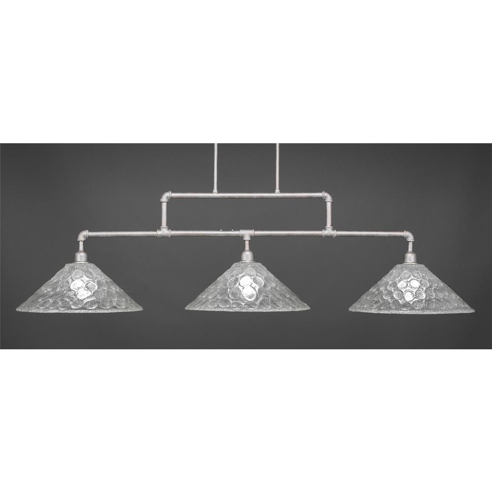 Toltec 333-AS-411 Vintage 3 Light Bar Shown In Aged Silver Finish With 16" Italian Bubble Glass