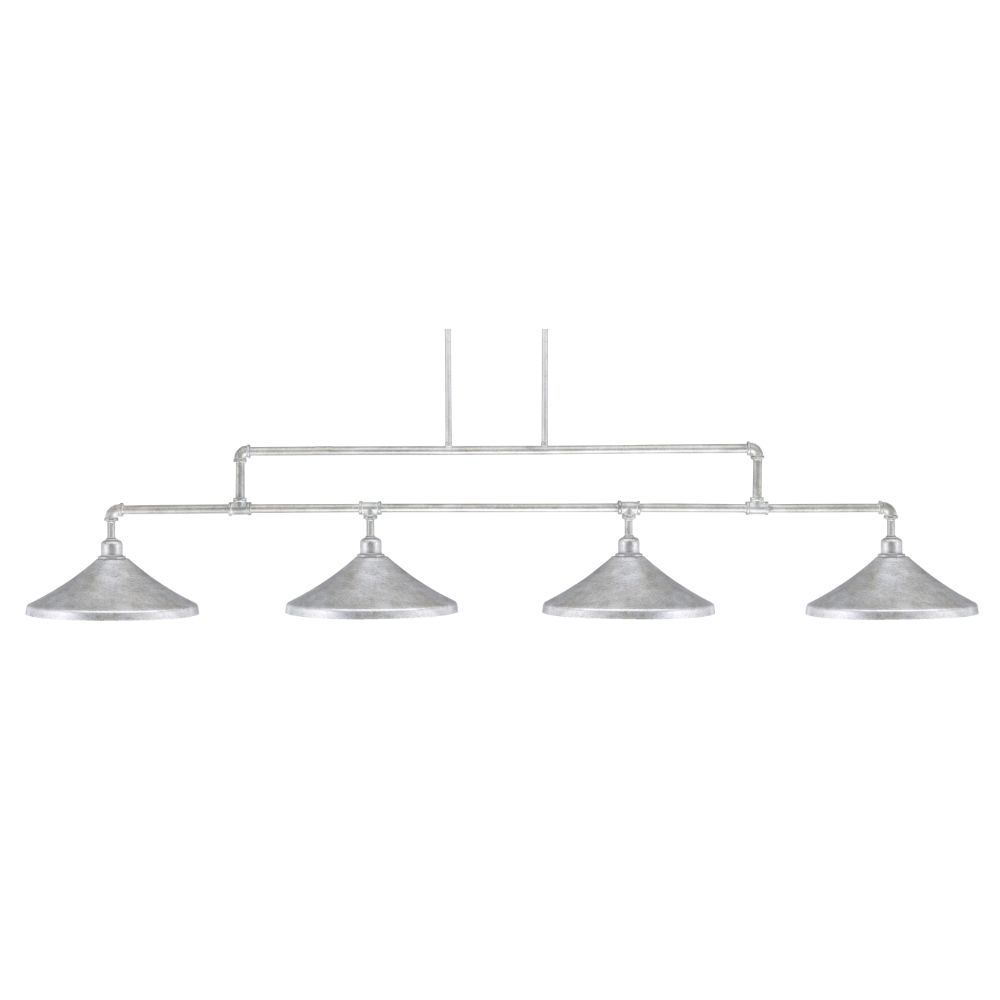 Toltec Lighting 334-AS-422 Vintage 4 Light Bar In Aged Sliver Finish With 14” Aged Silver Metal Shades