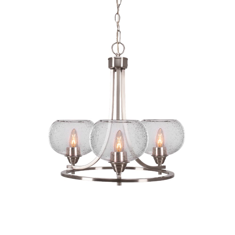 Toltec Lighting 3403-BN-202 Paramount Uplight, 3 Light, Chandelier In Brushed Nickel Finish With 7" Clear Bubble Glass