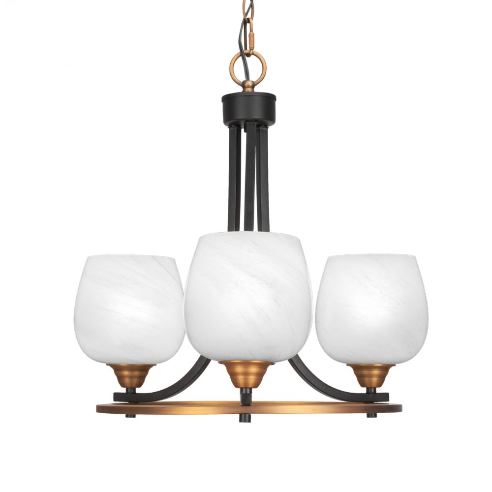 Toltec Lighting 3403-MBBR-4811 Paramount 3 Light Chandelier In Matte Black And Brass Finish With 6" White Marble Glass