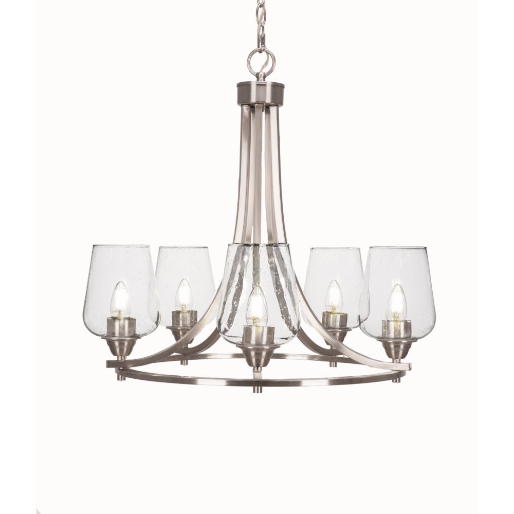 Toltec Lighting 3405-BN-210 Paramount 5 Light Chandelier In Brushed Nickel Finish With 5" Clear Bubble Glass