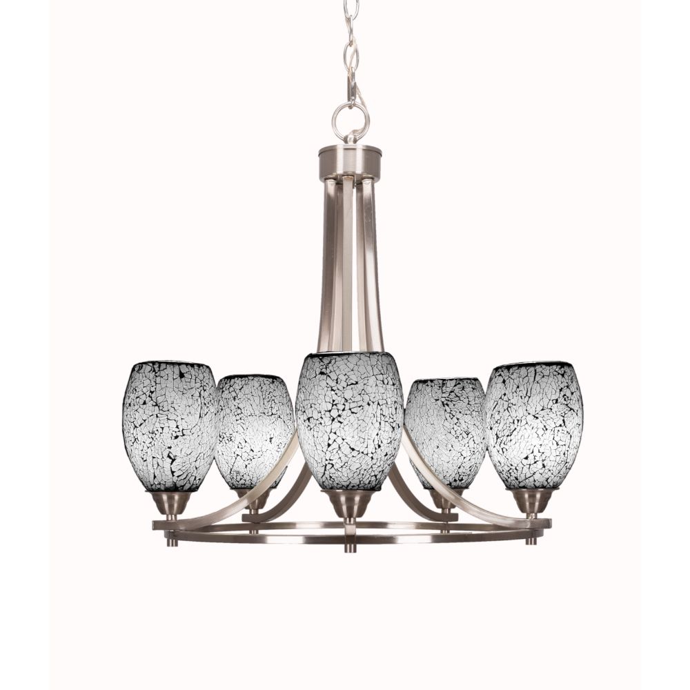 Toltec Lighting 3405-BN-4165 Paramount 5 Light Chandelier In Brushed Nickel Finish With 5" Black Fusion Glass
