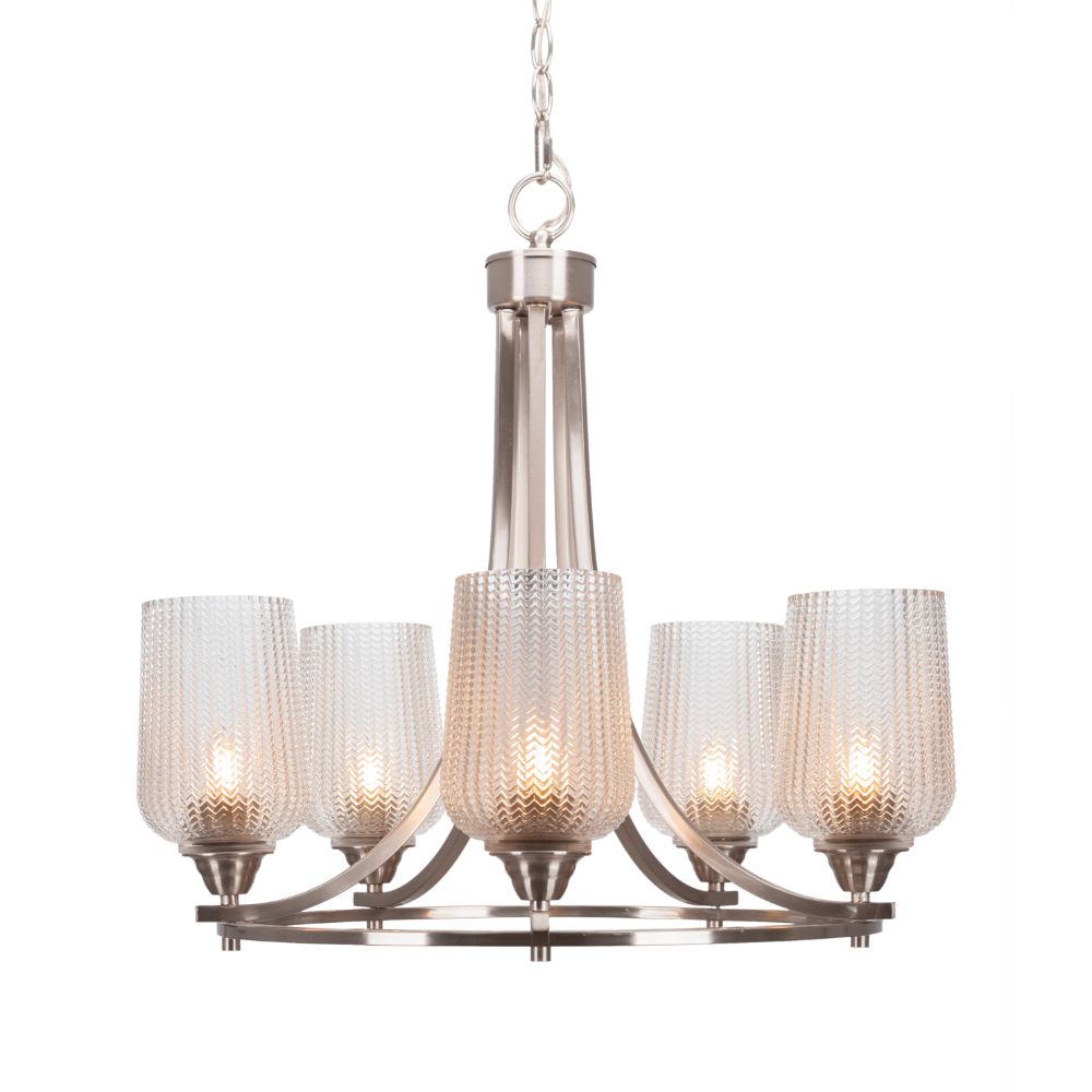 Toltec Lighting 3405-BN-4250 Paramount 5 Light Chandelier In Brushed Nickel Finish With 5" Clear Textured Glass