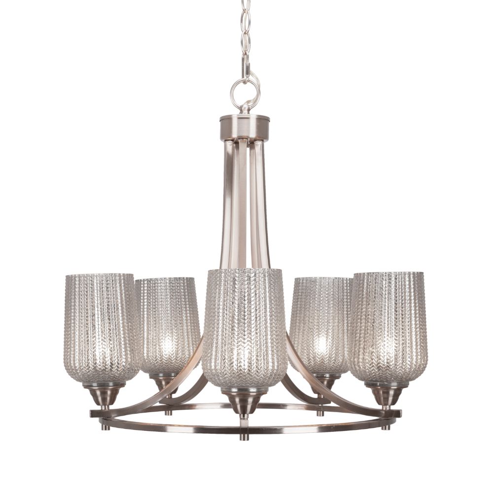 Toltec Lighting 3405-BN-4253 Paramount 5 Light Chandelier In Brushed Nickel Finish With 5" Silver Textured Glass