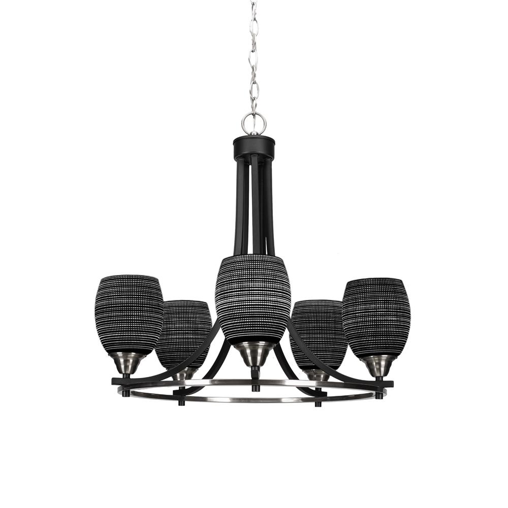 Toltec Lighting 3405-MBBN-4029 Paramount 5 Light Chandelier In Matte Black And Brushed Nickel Finish With 5” Black Matrix Glass