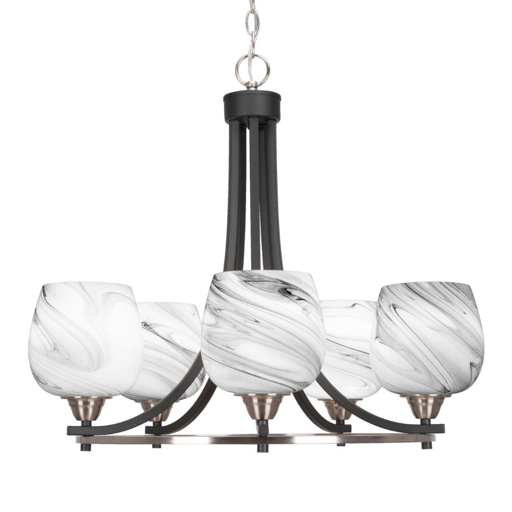 Toltec Lighting 3405-MBBN-4819 Paramount 5 Light Chandelier In Matte Black And Brushed Nickel Finish With 6" Onyx Swirl Glass