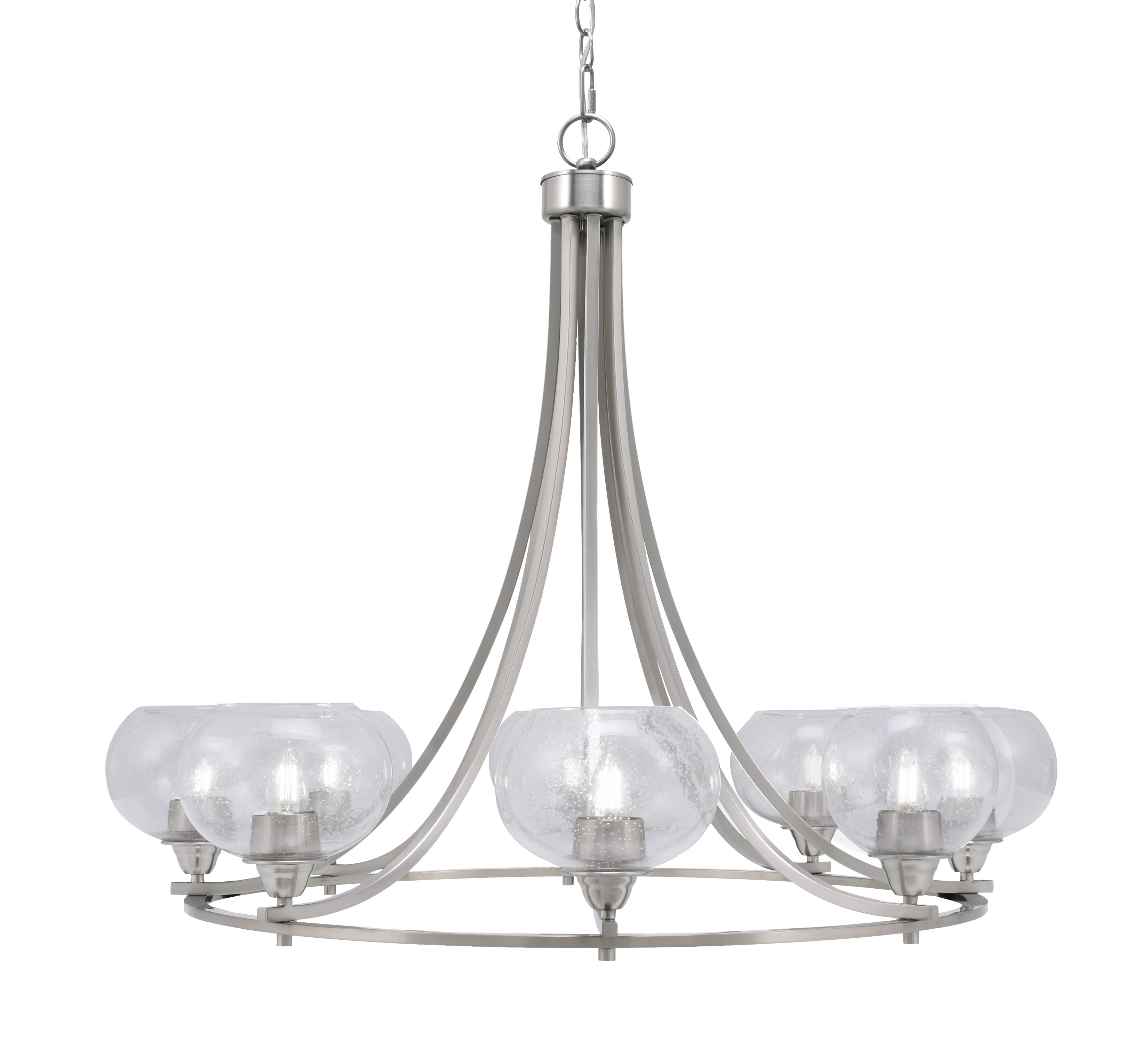 Toltec Lighting 3408-BN-202 Paramount Uplight, 8 Light, Chandelier In Brushed Nickel Finish With 7" Clear Bubble Glass