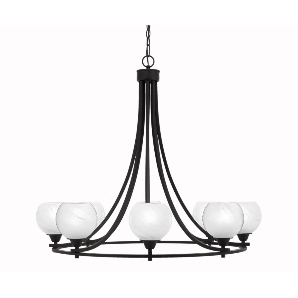 Toltec Lighting 3408-MB-4101 Paramount Uplight, 8 Light, Chandelier In Matte Black Finish With 5.75" White Marble Glass