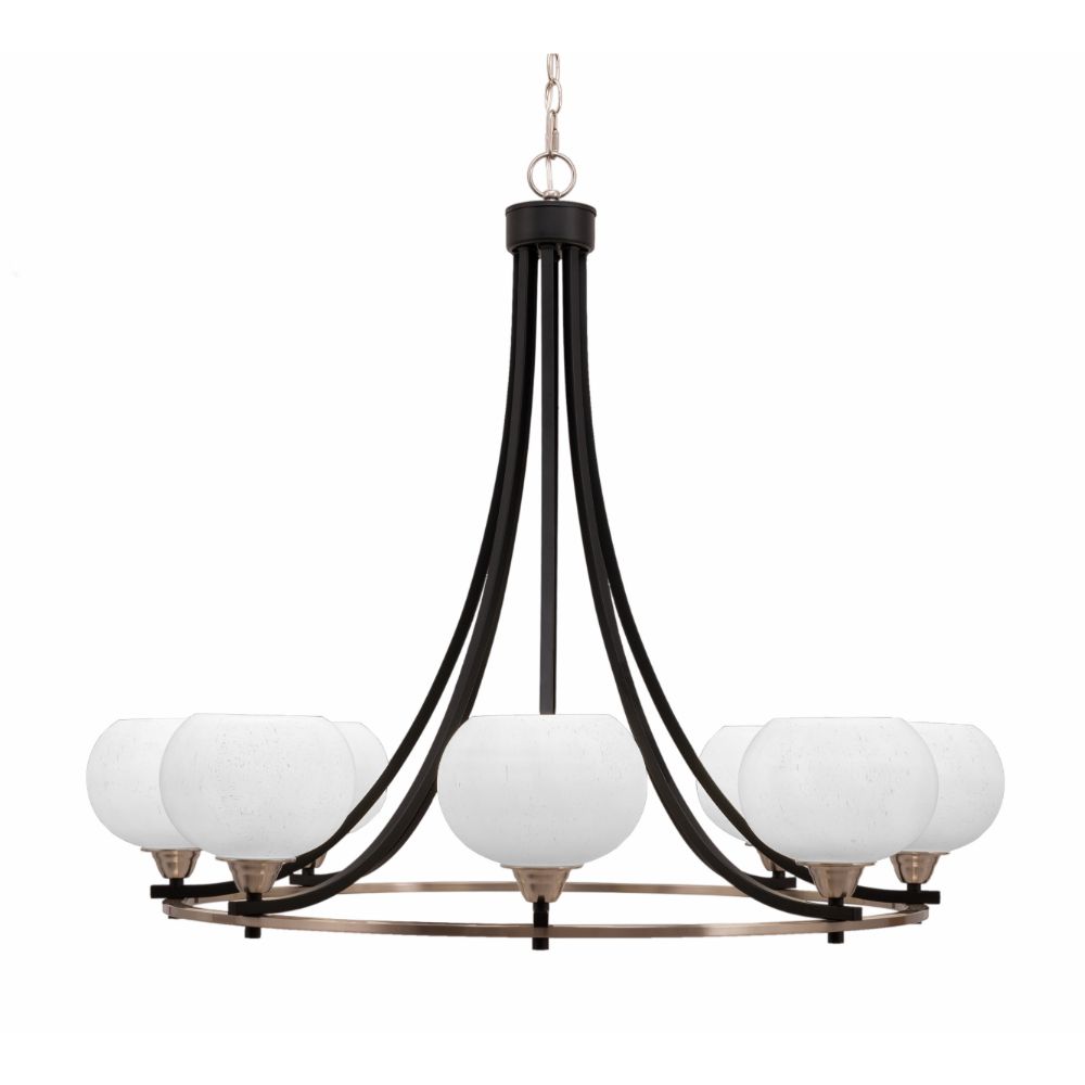 Toltec Lighting 3408-MBBN-212 Paramount Uplight, 8 Light, Chandelier In Matte Black & Brushed Nickel Finish With 7" White Muslin Glass
