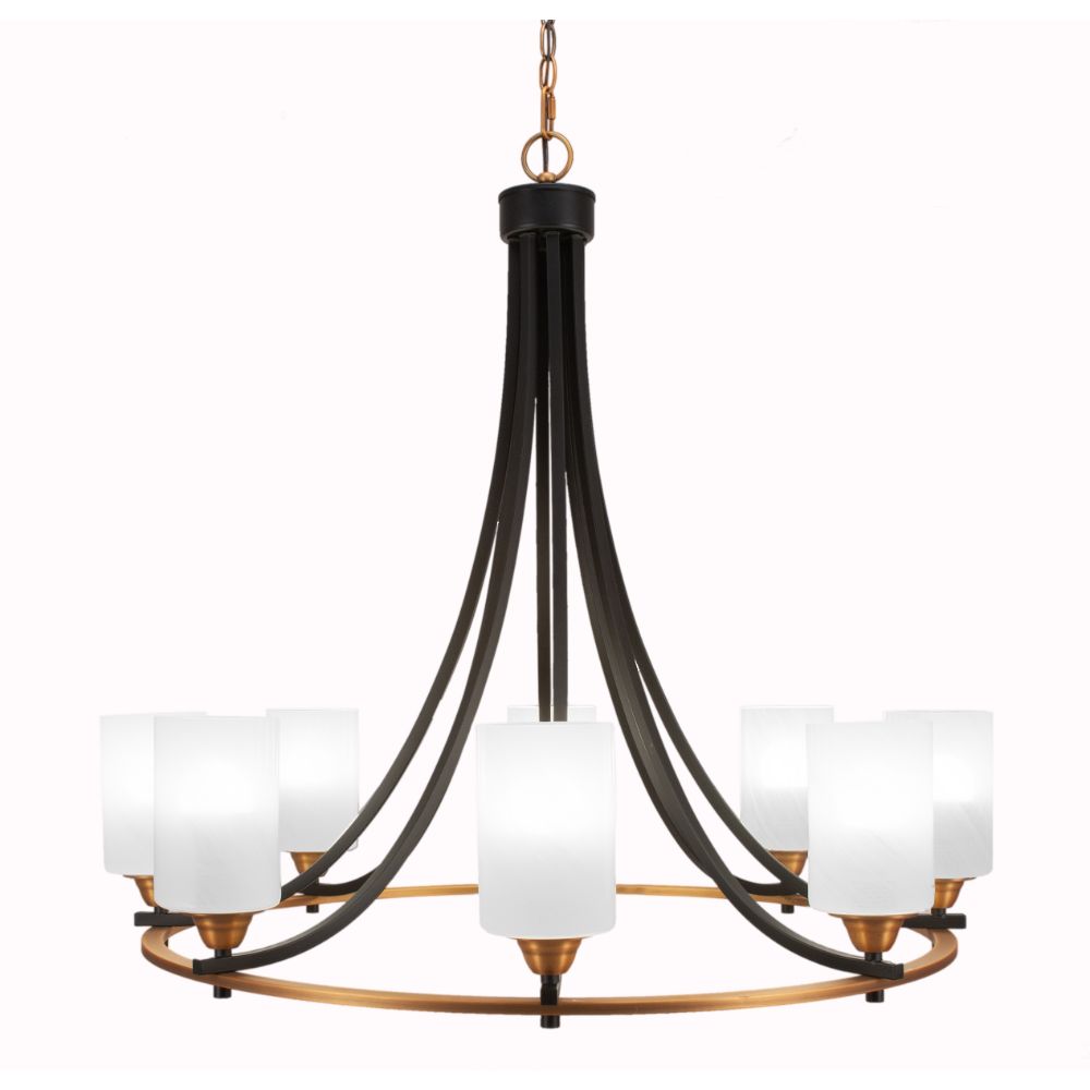 Toltec Lighting 3408-MBBR-3001 Paramount 8 Light Chandelier In Matte Black & Brass Finish With 4" White Marble Glass