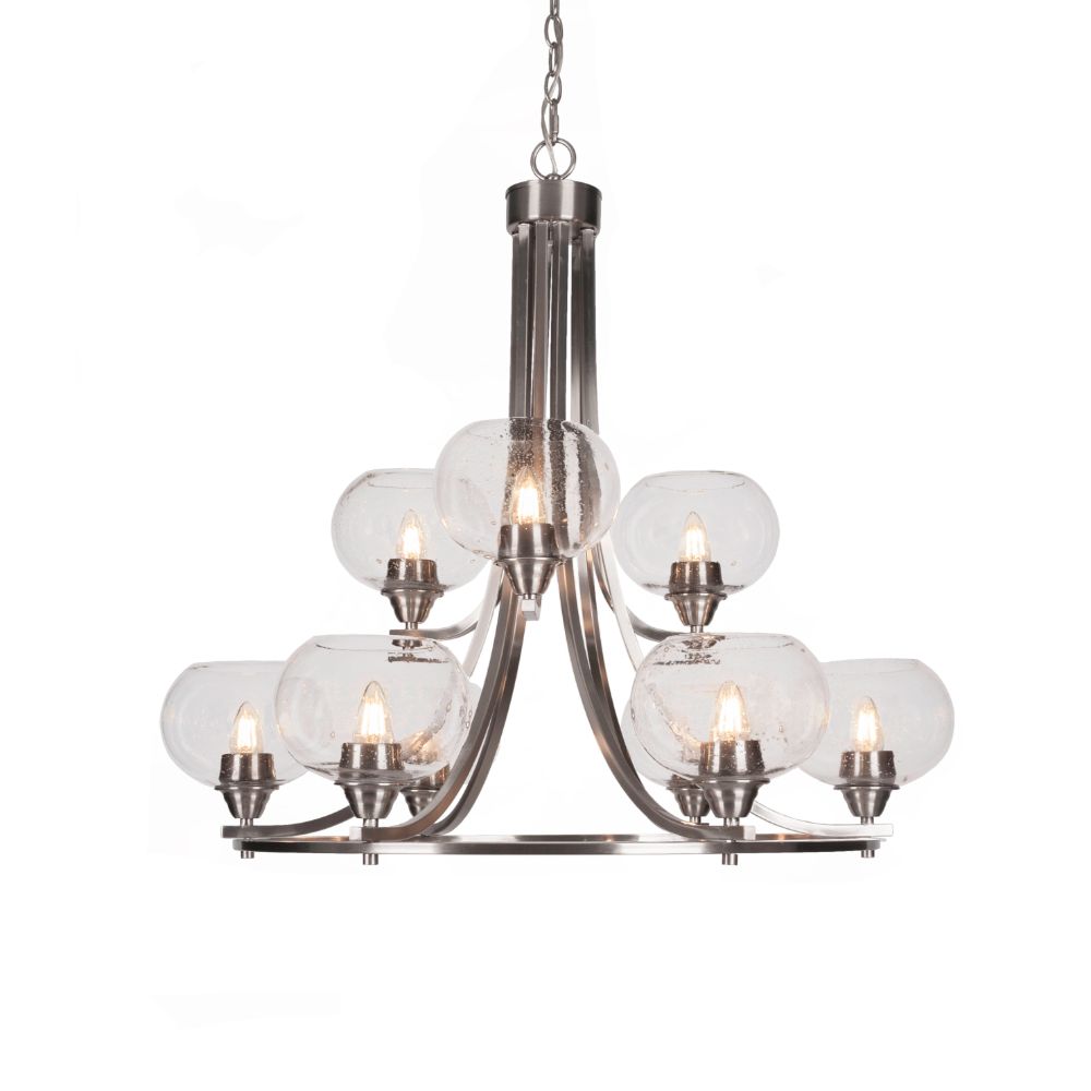 Toltec Lighting 3409-BN-202 Paramount 9 Light Chandelier In Matte Black & Brushed Nickel Finish With 7" Clear Bubble Glass
