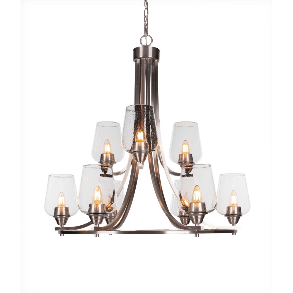 Toltec Lighting 3409-BN-210 Paramount 9 Light Chandelier In Brushed Nickel Finish With 5" Clear Bubble Glass 