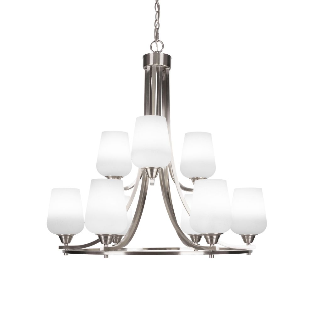 Toltec Lighting 3409-BN-211 Paramount 9 Light Chandelier In Brushed Nickel Finish With 5" White Muslin Glass