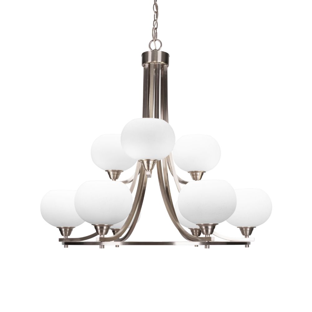Toltec Lighting 3409-BN-212 Paramount 9 Light Chandelier In Brushed Nickel Finish With 7" White Muslin Glass 