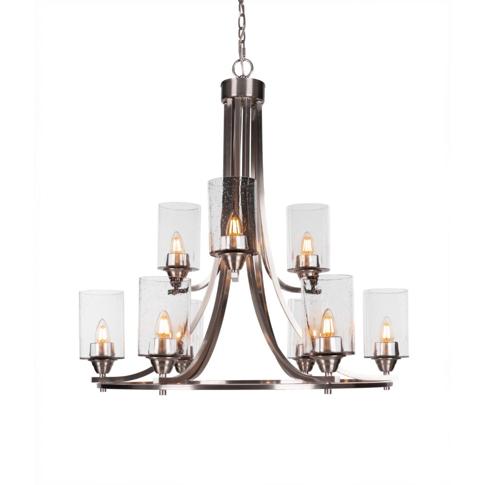 Toltec Lighting 3409-BN-300 Paramount 9 Light Chandelier In Brushed Nickel Finish With 4" Clear Bubble Glass 