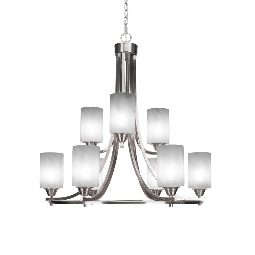 Toltec Lighting 3409-BN-3001 Paramount 9 Light Chandelier In Brushed Nickel Finish With 4" White Marble Glass