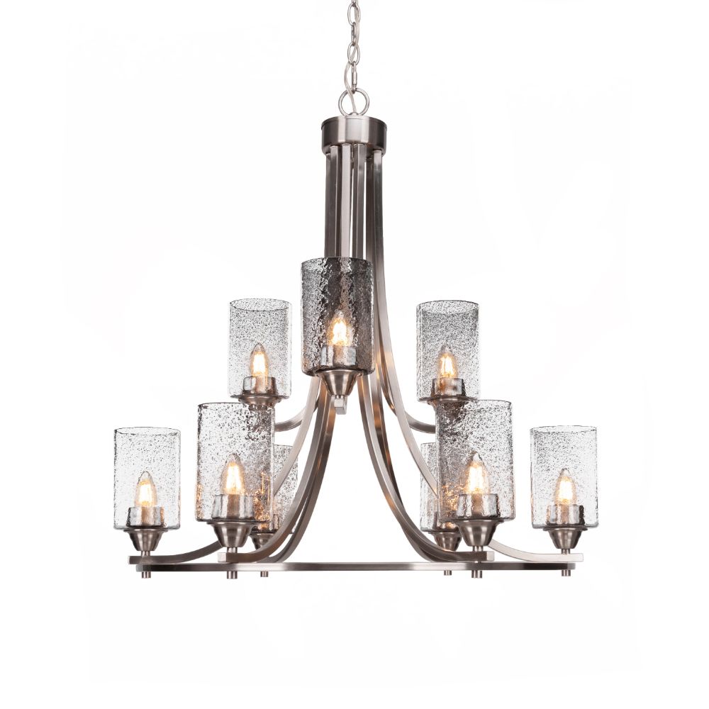 Toltec Lighting 3409-BN-3002 Paramount 9 Light Chandelier In Brushed Nickel Finish With 4" Smoke Bubble Glass