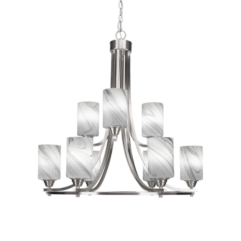 Toltec Lighting 3409-BN-3009 Paramount 9 Light Chandelier In Brushed Nickel Finish With 4" Onyx Swirl Glass