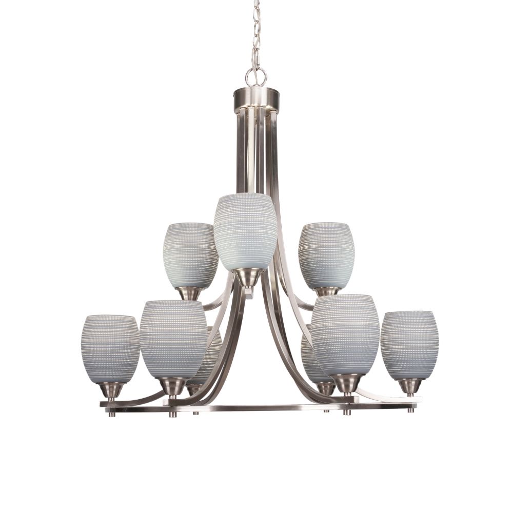 Toltec Lighting 3409-BN-4022 Paramount 9 Light Chandelier In Brushed Nickel Finish With 5" Gray Matrix Glass