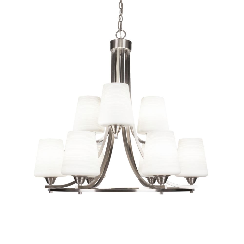 Toltec Lighting 3409-BN-4031 Paramount 9 Light Chandelier In Brushed Nickel Finish With 6" White Matrix Glass