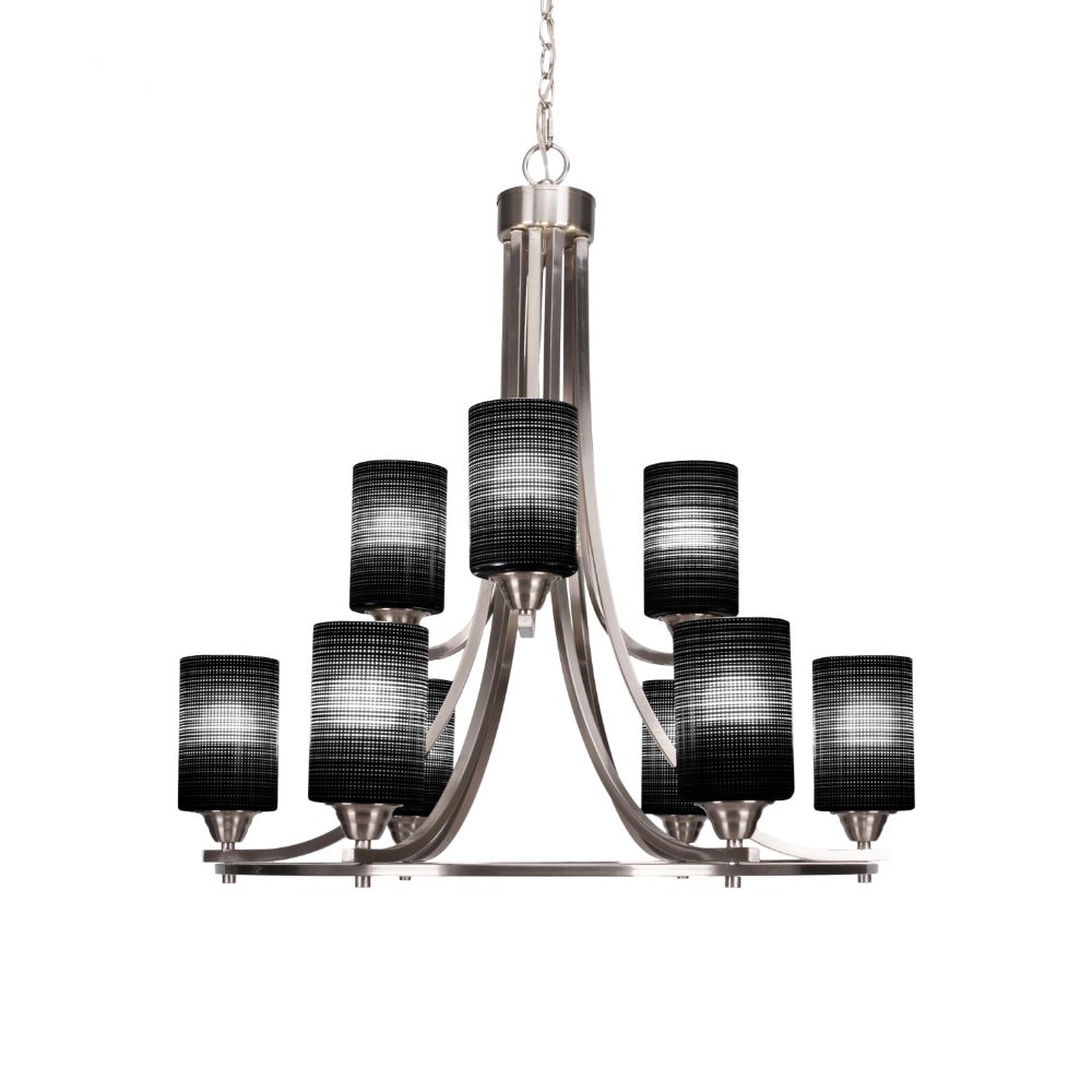 Toltec Lighting 3409-BN-4069 Paramount 9 Light Chandelier In Brushed Nickel Finish With 4" Black Matrix Glass