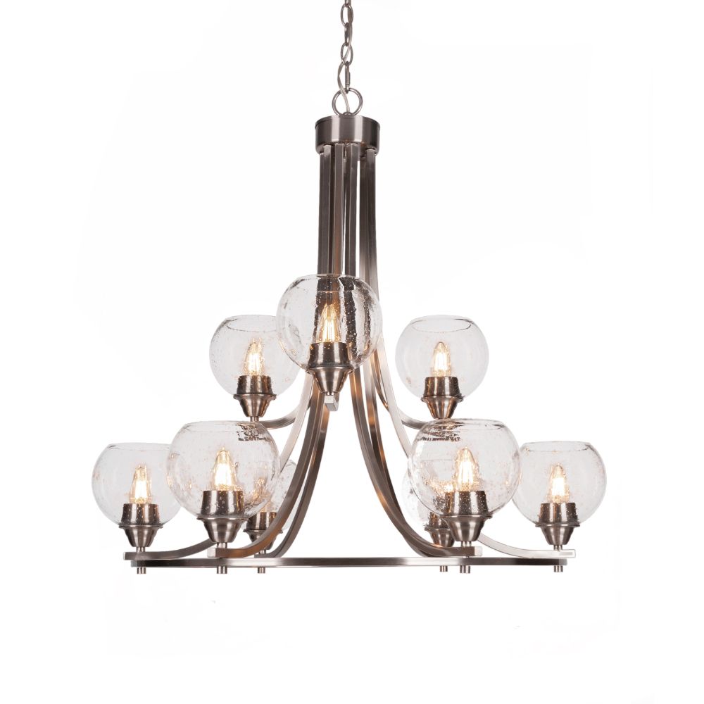 Toltec Lighting 3409-BN-4100 Paramount 9 Light Chandelier In Brushed Nickel Finish With 6" Clear Bubble Glass