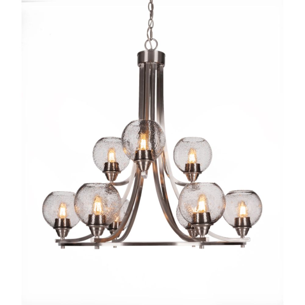 Toltec Lighting 3409-BN-4102 Paramount 9 Light Chandelier In Brushed Nickel Finish With 6" Smoke Bubble Glass