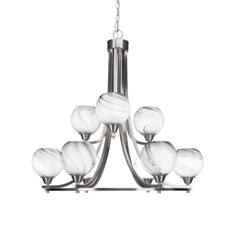 Toltec Lighting 3409-BN-4109 Paramount 9 Light Chandelier In Brushed Nickel Finish With 6" Onyx Swirl Glass