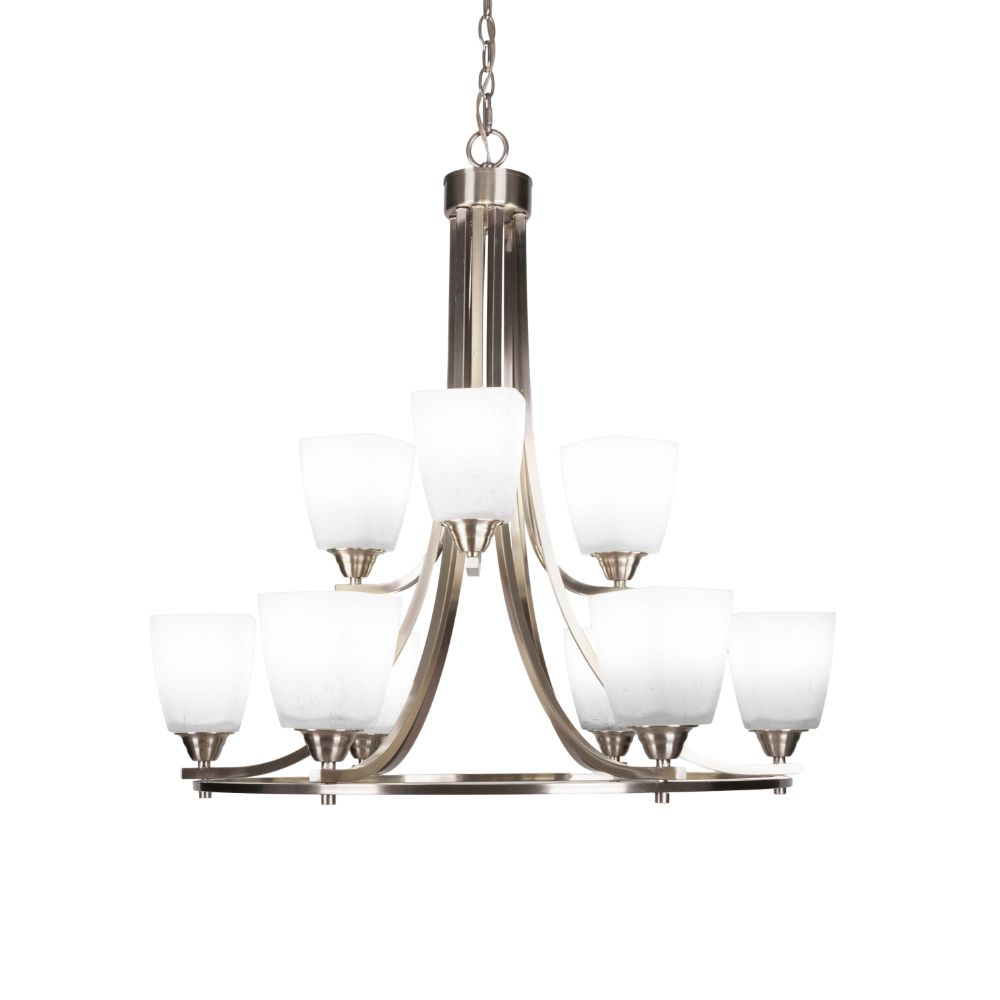 Toltec Lighting 3409-BN-460 Paramount 9 Light Chandelier In Brushed Nickel Finish With 4.5" White Muslin Glass 