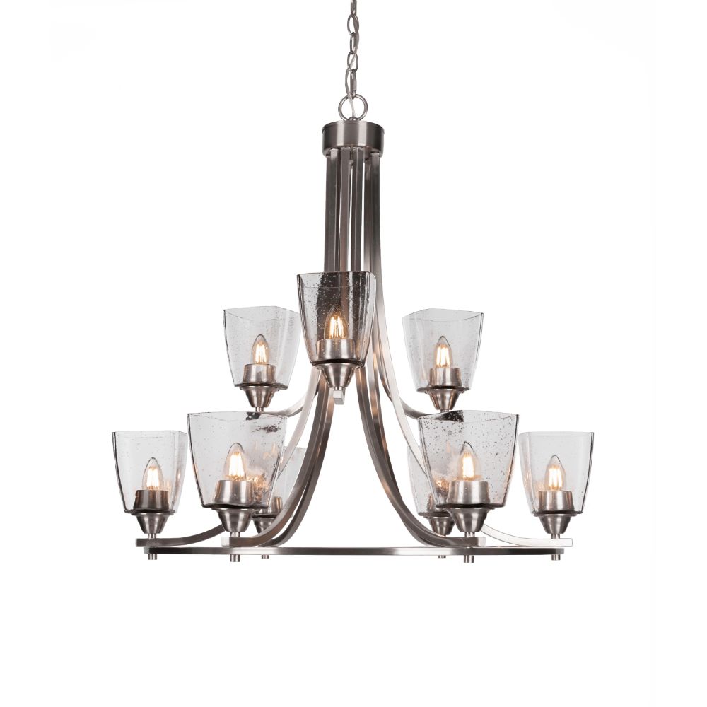 Toltec Lighting 3409-BN-461 Paramount 9 Light Chandelier In Brushed Nickel Finish With 4.5" Clear Bubble Glass