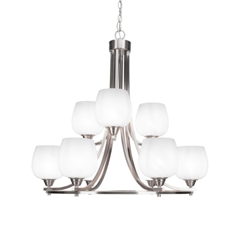 Toltec Lighting 3409-BN-4811 Paramount 9 Light Chandelier In Brushed Nickel Finish With 6" White Marble Glass