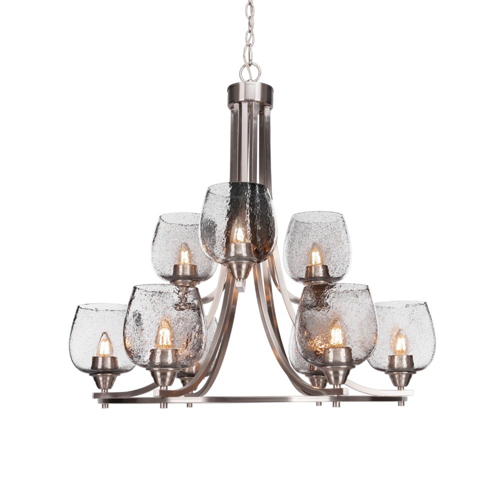 Toltec Lighting 3409-BN-4812 Paramount 9 Light Chandelier In Brushed Nickel Finish With 6" Smoke Bubble Glass