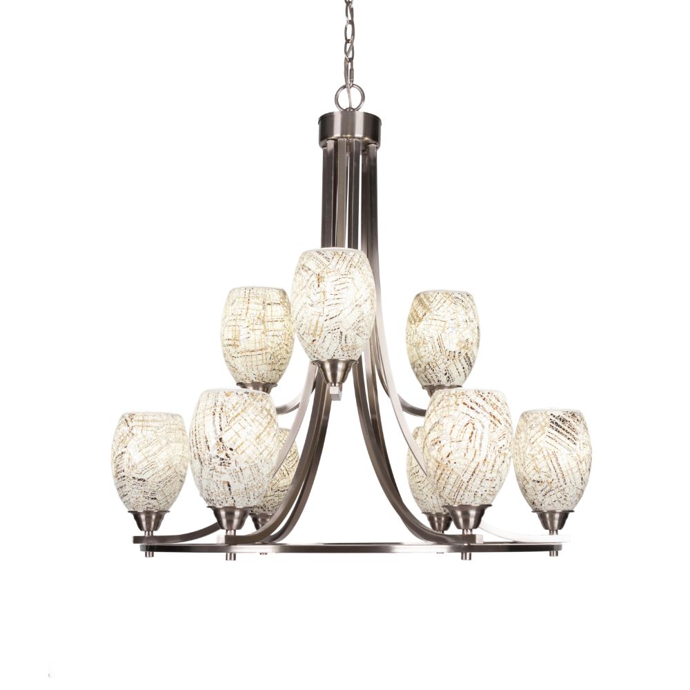 Toltec Lighting 3409-BN-5054 Paramount 9 Light Chandelier In Brushed Nickel Finish With 5" Natural Fusion Glass 