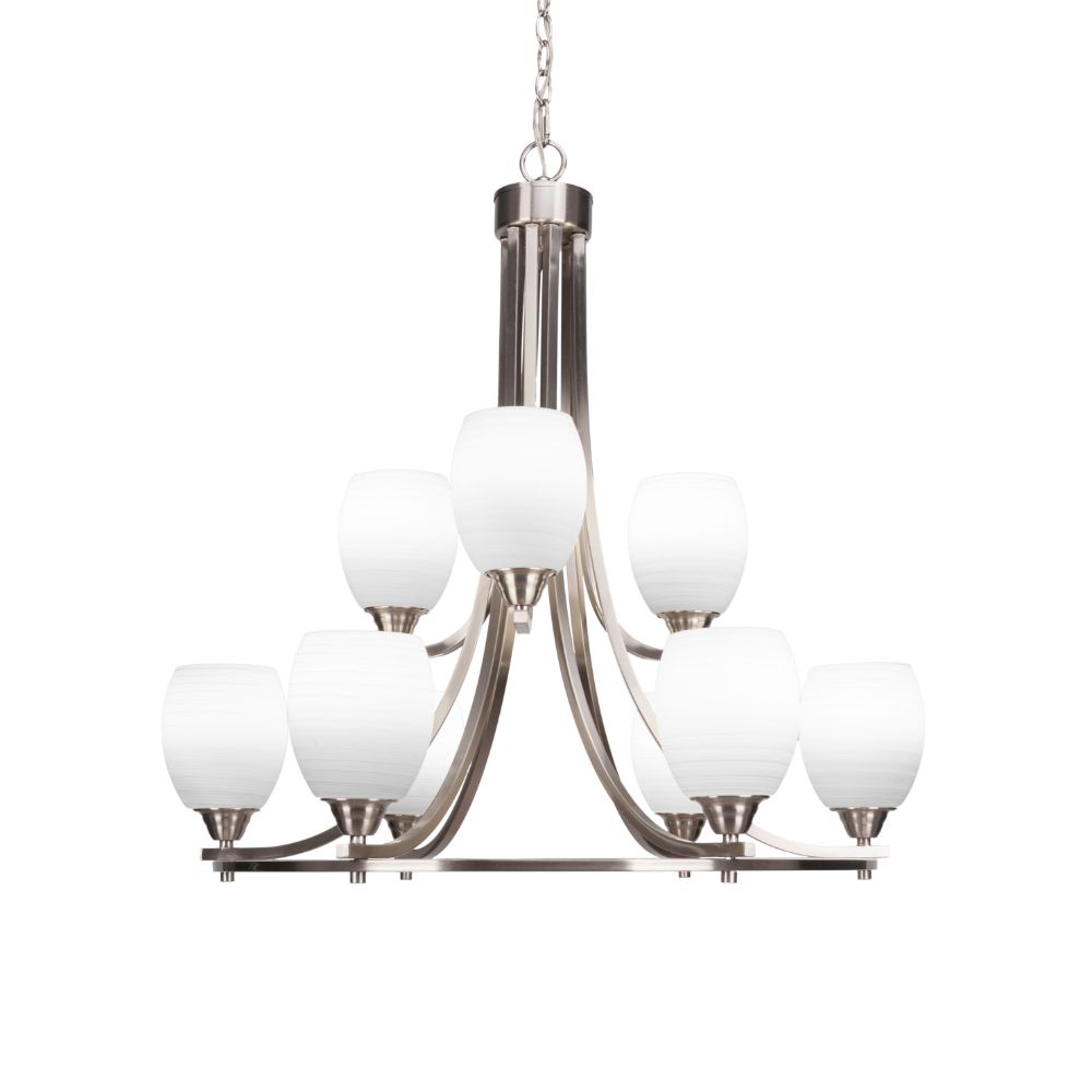 Toltec Lighting 3409-BN-615 Paramount 9 Light Chandelier In Brushed Nickel Finish With 5" White Linen Glass