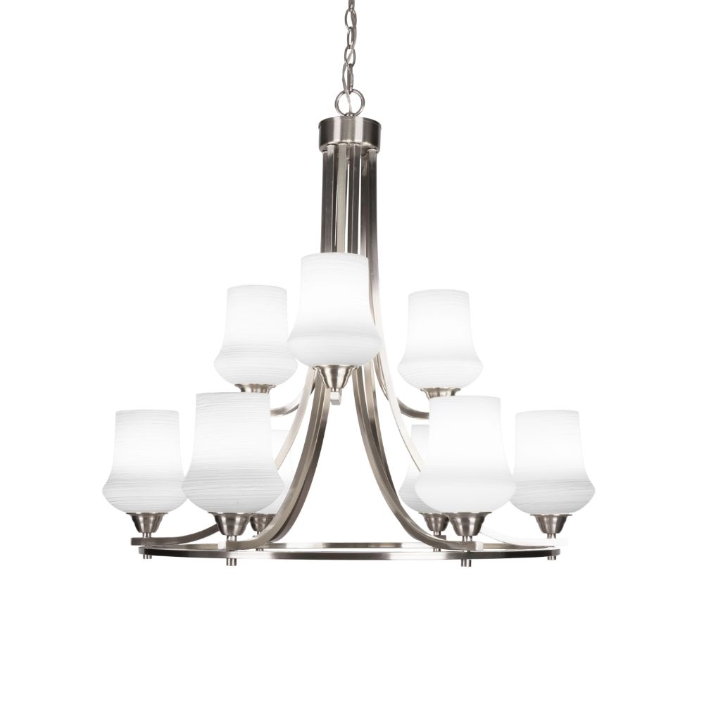 Toltec Lighting 3409-BN-681 Paramount 9 Light Chandelier In Brushed Nickel Finish With 5.5" Zilo White Linen Glass