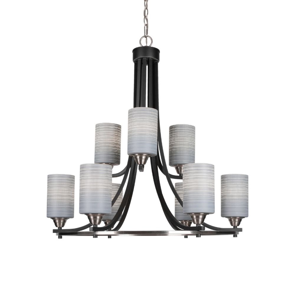 Toltec Lighting 3409-MBBN-202 Paramount 9 Light Chandelier In Matte Black & Brushed Nickel Finish With 7" Clear Bubble Glass