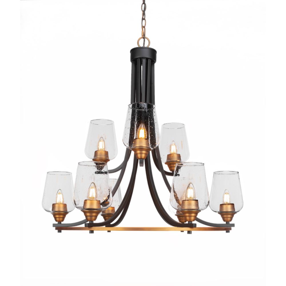 Toltec Lighting 3409-MBBR-210 Paramount 9 Light Chandelier In Matte Black & Brass Finish With 5" Clear Bubble Glass 