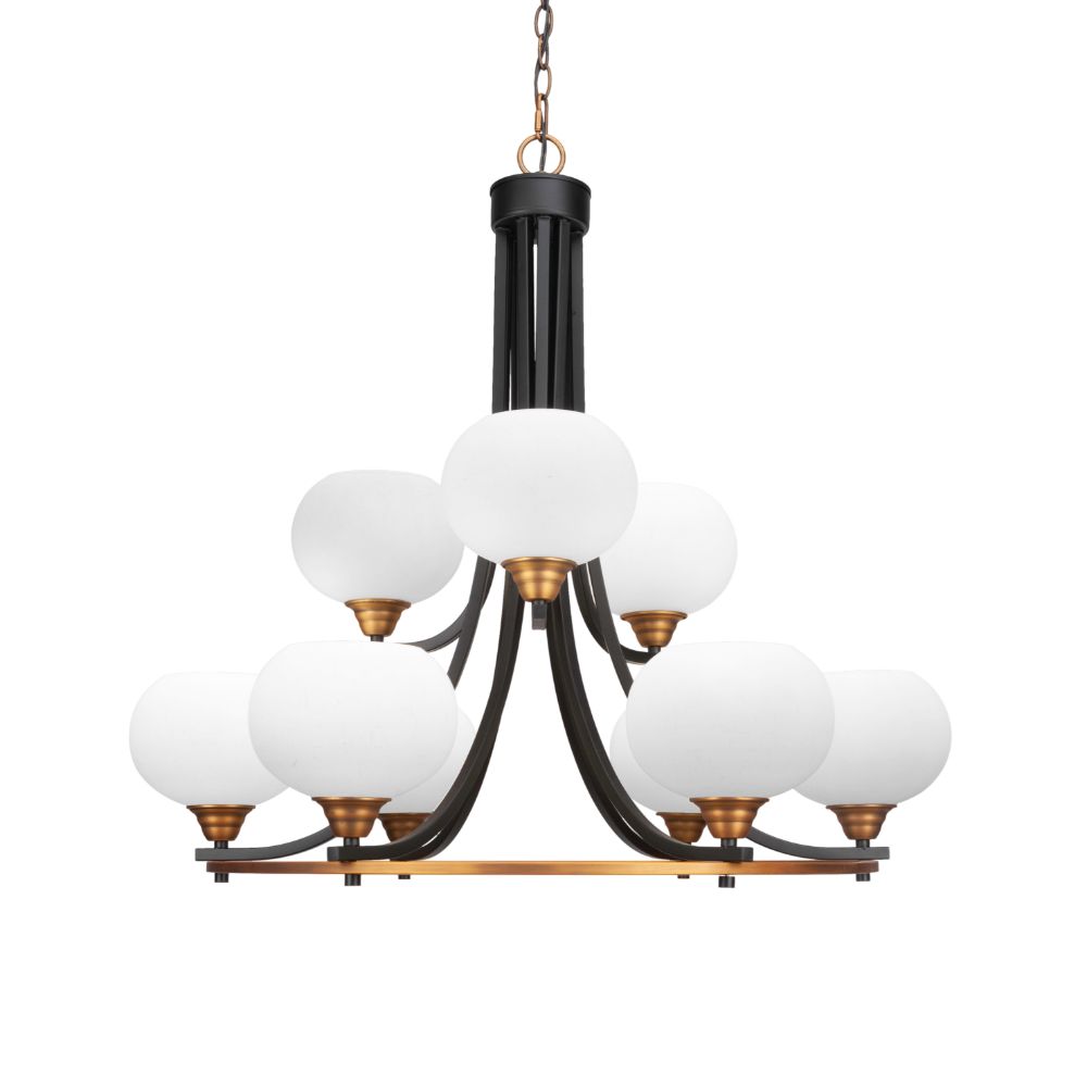 Toltec Lighting 3409-MBBR-212 Paramount 9 Light Chandelier In Matte Black & Brass Finish With 7" White Muslin Glass 
