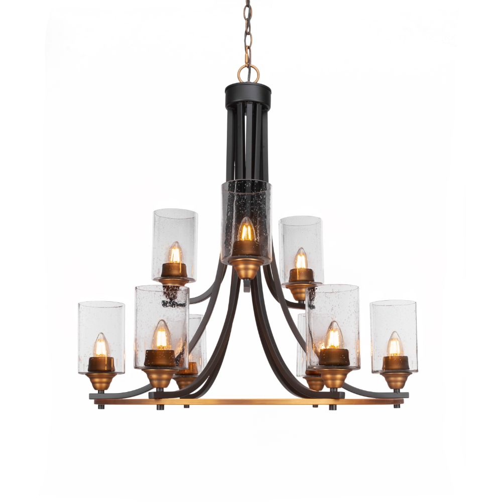 Toltec Lighting 3409-MBBR-300 Paramount 9 Light Chandelier In Matte Black & Brass Finish With 4" Clear Bubble Glass 