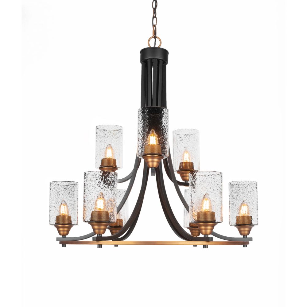 Toltec Lighting 3409-MBBR-3002 Paramount 9 Light Chandelier In Matte Black & Brass Finish With 4" Smoke Bubble Glass