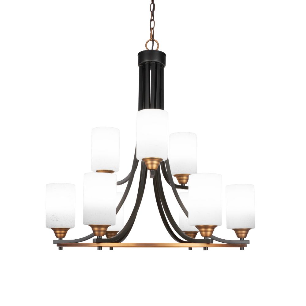 Toltec Lighting 3409-MBBR-310 Paramount 9 Light Chandelier In Matte Black & Brass Finish With 4" White Muslin Glass