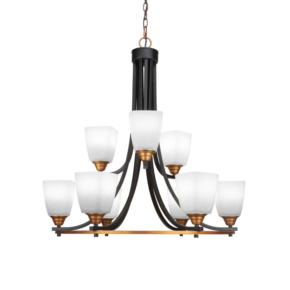 Toltec Lighting 3409-MBBR-460 Paramount 9 Light Chandelier In Matte Black & Brass Finish With 4.5" White Muslin Glass 