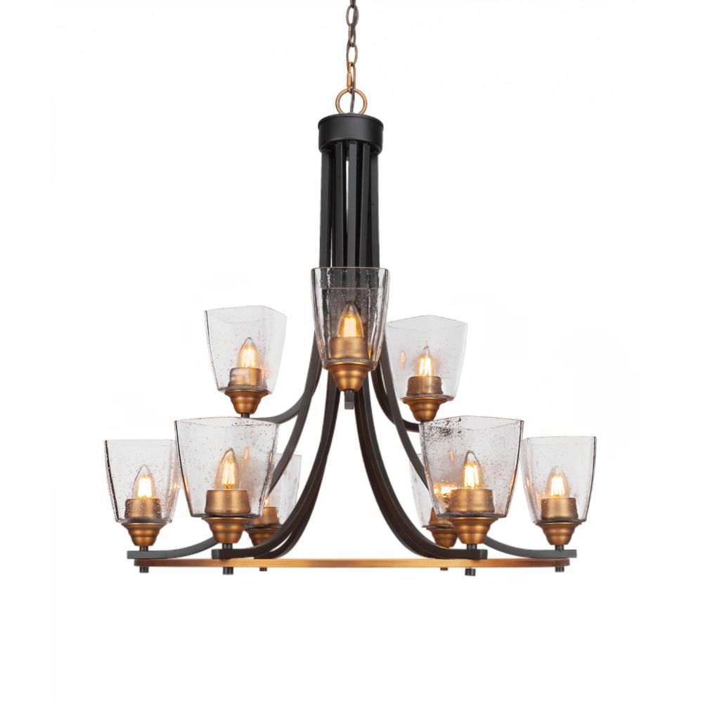 Toltec Lighting 3409-MBBR-461 Paramount 9 Light Chandelier In Matte Black & Brass Finish With 4.5" Clear Bubble Glass