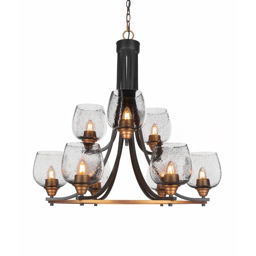 Toltec Lighting 3409-MBBR-4812 Paramount 9 Light Chandelier In Matte Black & Brass Finish With 6" Smoke Bubble Glass